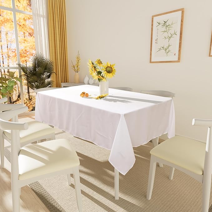 Smiry Rectangle Table Cloth, Waterproof Anti-Scratch Polyester Tablecloth, Decorative Washable Fabric Table Cover for Dining, Buffet, Parties and Outdoor, 52x70, White