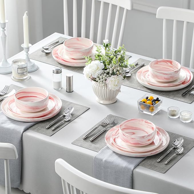 MALACASA 12 Pcs Porcelain Plates and Bowls Sets, Dinnerware Set - Image 7
