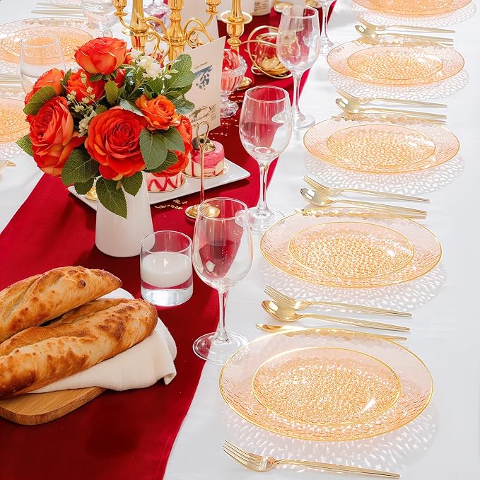 Rubtlamp 100Pcs Orange Plastic Plates, Hammered Plastic Plates Include 50 - Image 6