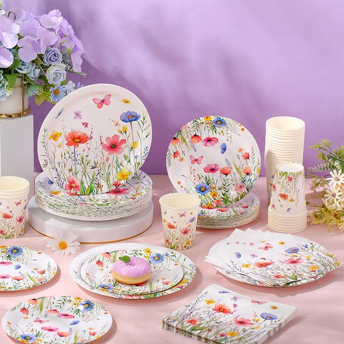 250 Pcs Wildflower Party Decorations Include Spring Summer Floral Paper Plates - Image 6