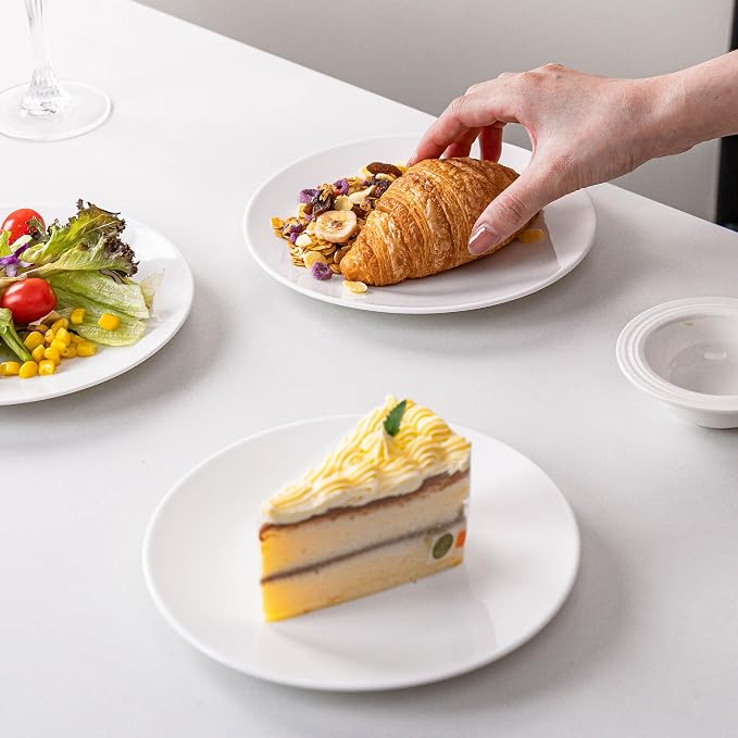 White Dessert Plates Set of 6, 7.5 Inch Ceramic Appetizer Plates, Small - Image 9