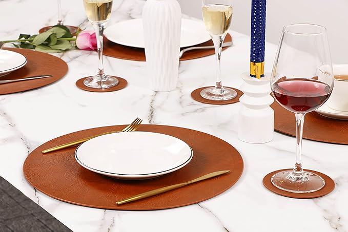 Set of 8 PU Leather Placemats, Waterproof Coffee Coasters, Kitchen Table Mats - Image 7