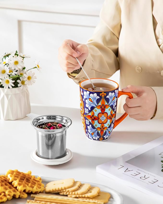 vancasso Ceramic Tea Mug with Infuser and Lid, 18 Ounce Bohemian Loose Leaf Cup - Image 7