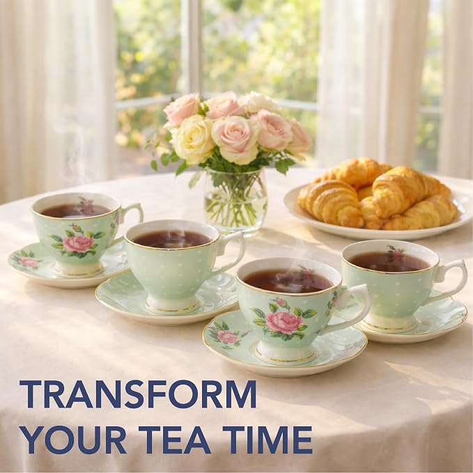 BTaT- Floral Tea Cups and Saucers, 8 oz, Fine Porcelain Teacup Set - Image 6