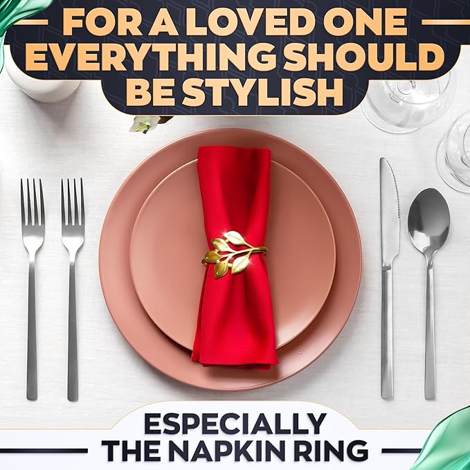 20 Pcs Gold Napkin Rings with Leaf Design, 1.38 Inch Inner Diameter | - Image 9