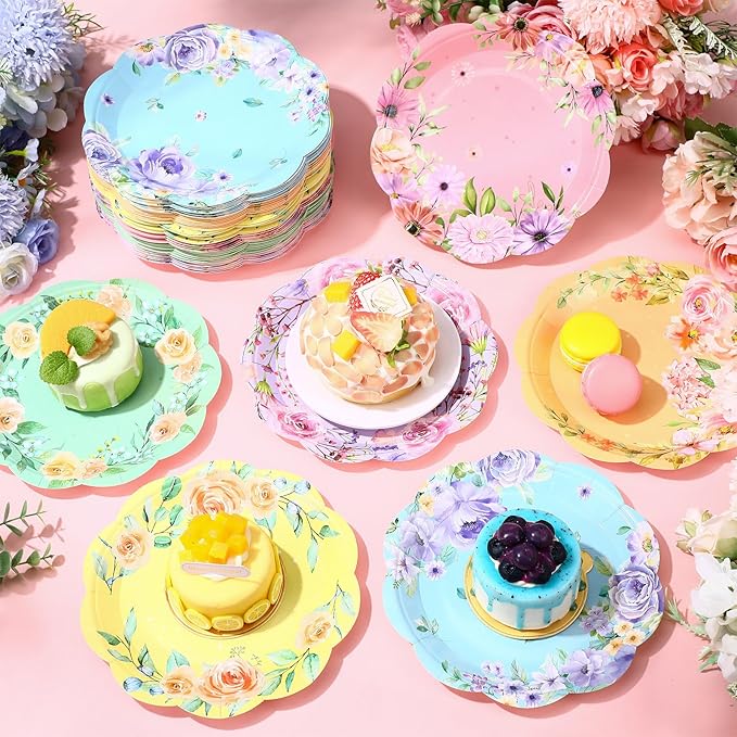 120 Pcs Summer Floral Party Plates 7 Inch Floral Paper Plates, Summer Flower - Image 5