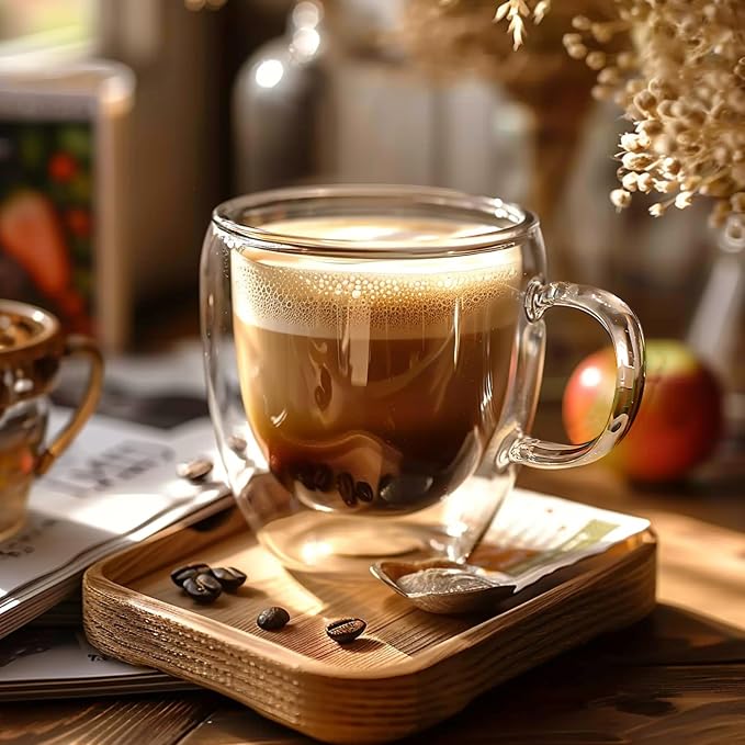 6 Ounces Set of 4 Double Walled Glass Coffee Mugs - Image 6