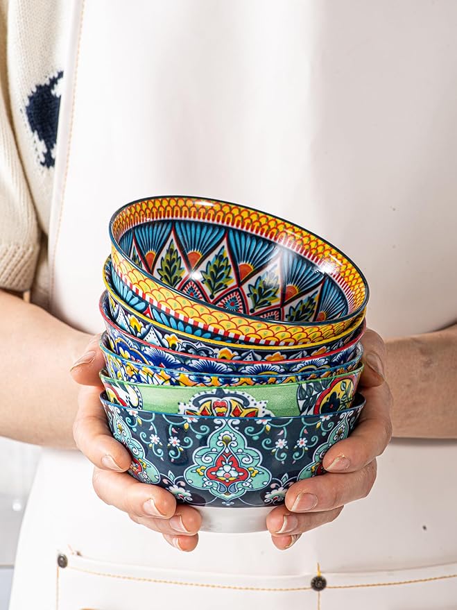 HENXFEN LEAD Boho Ceramic Dessert & Snack Bowls Set of 6, 10 oz | Assorted - Image 8