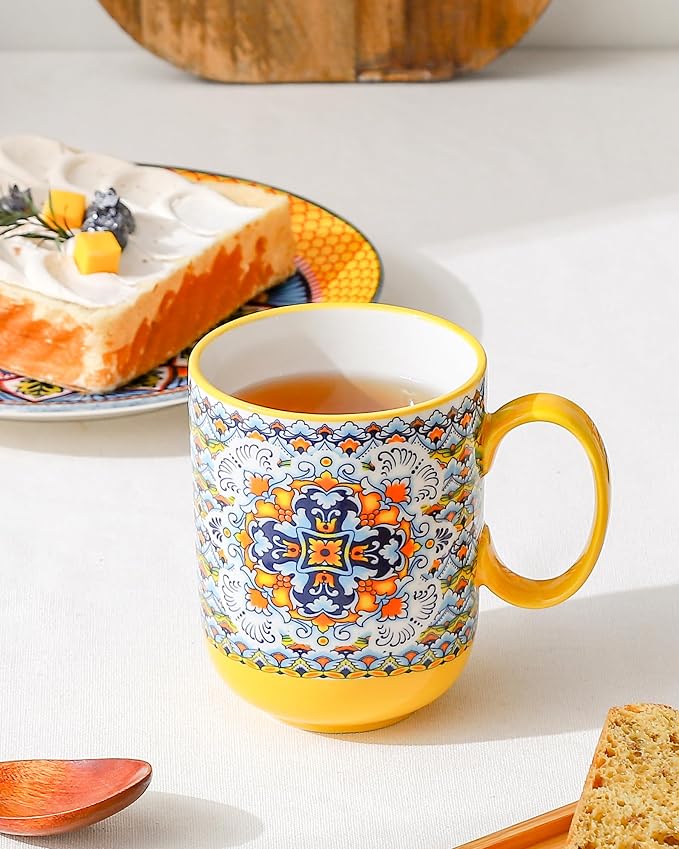 HENXFEN LEAD Boho Ceramic Coffee Mugs Set of 6, 14 oz | Assorted Patterns - Image 7