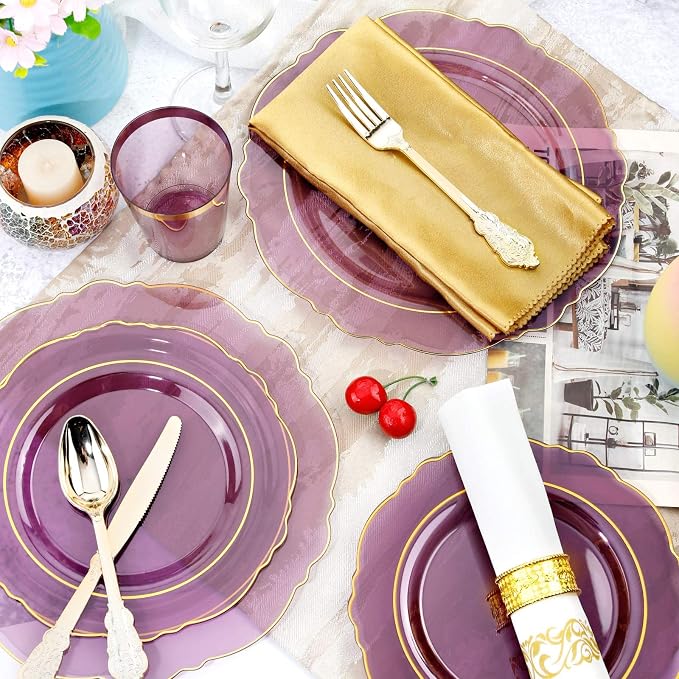 KIRE 210Pcs Purple Plastic Plates - Image 7