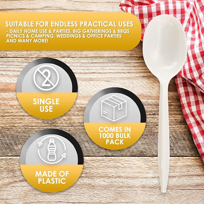 PAMI Medium Weight Disposable Plastic Soup Spoons, Bulk Pack, 1000 Ct - Image 6
