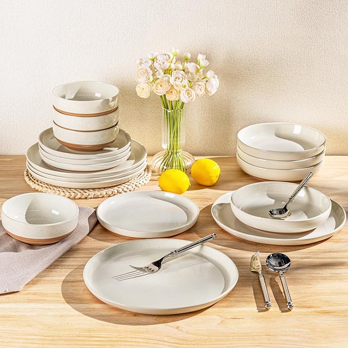 AmorArc Dinnerware Sets for 6, 18 Pieces Ceramic Plates and Bowls Set | Scratch - Image 9