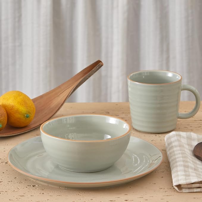 Bico Light Sage Green 24oz Stoneware Cereal Bowls Set, Microwave and Dishwasher - Image 5