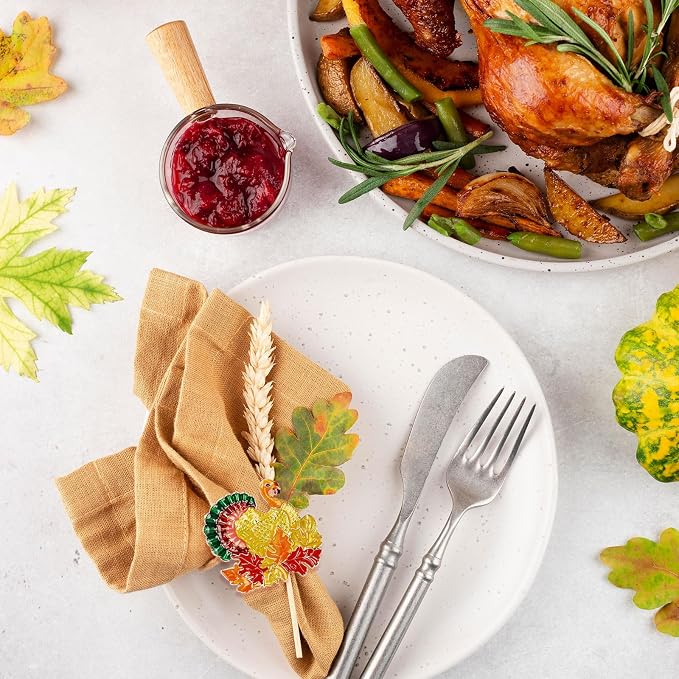 Thanksgiving Turkey Napkin Rings Set of 8, Fall Napkin Rings Metal Napkin - Image 8