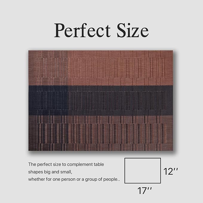 Placemats Set of 4 - Easy Clean Woven Vinyl Placemats for Dining Table, Indoor/Outdoor Place Mats, Washable PVC Table Mats (Ombre Brown Black)