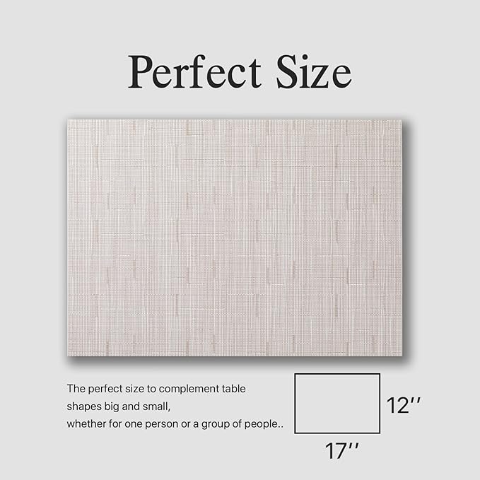 Placemats Set of 4 - Easy Clean Woven Vinyl Placemats for Dining Table, Indoor/Outdoor Place Mats, Washable PVC Table Mats (Pale Beige)