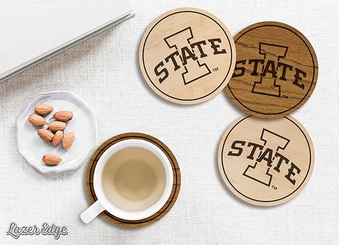 LazerEdge Iowa State Cyclones Wooden Coaster Set - Maple Wood - Officially Licensed Product - 4-Pack