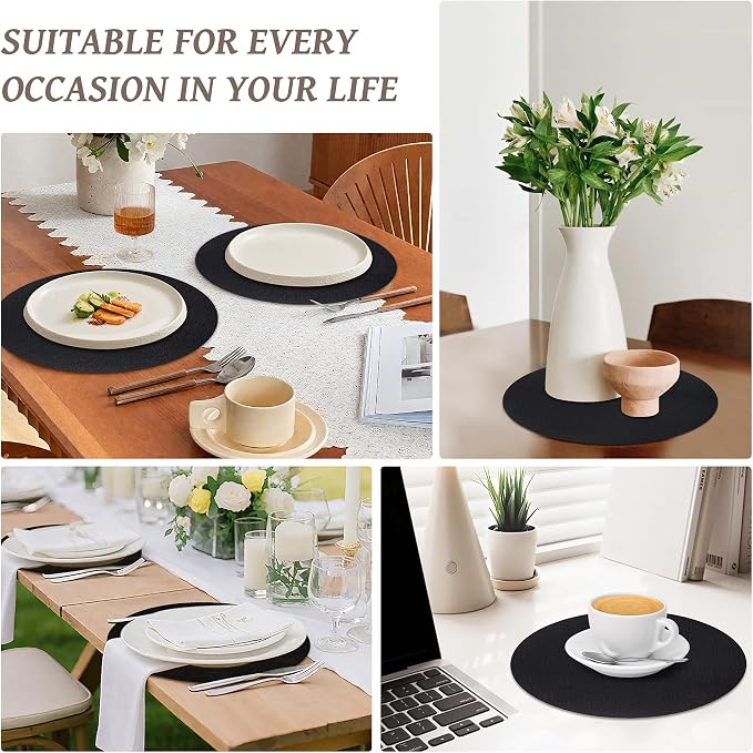 13" Round Placemats Set of 4, Reversible Faux Leather Heat Resistant Table Mats - Image 7