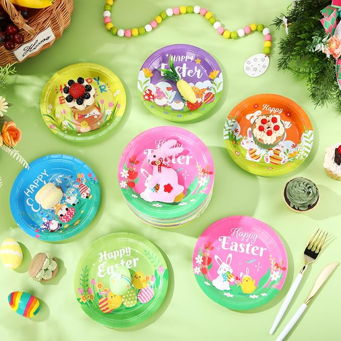 120 Pieces Happy Easter Paper Plates Bulk 7 Inch Bunny Eggs Disposable Easter - Image 6