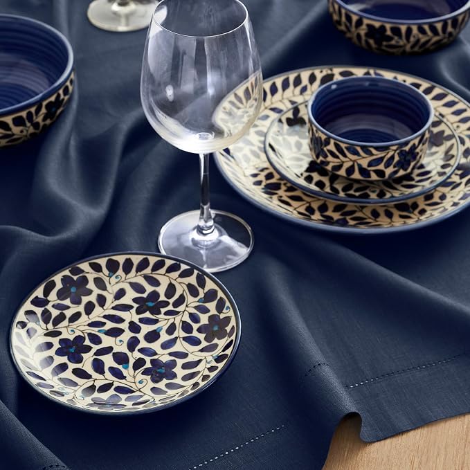 Solino Home 100% Pure Linen Table Runner Navy, Classic Hemstitch 14 x 72 in | - Image 9