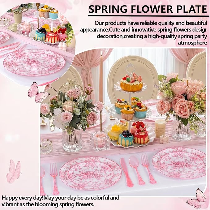 60PCS Pink Plastic Plates - Image 9
