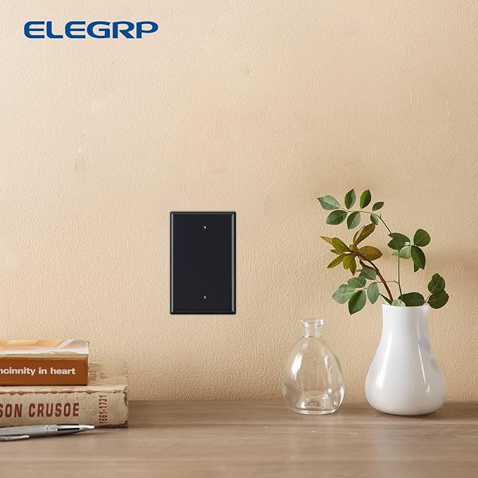 ELEGRP 1-Gang Blank Device Wall Plates, Mid-Size 4.88" H x 3.13" L Unbreakable Thermoplastic Blank Faceplate Cover for Unused Outlets/Switches, UL Listed (5 Pack, Glossy Black)