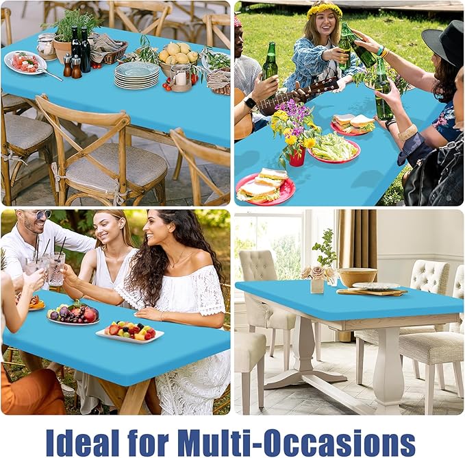 Spandex 4 Foot Rectangle Table Cloth 2 Pack, Elastic Fitted Tablecloths for Picnic, Stretch Washable Patio Table Cover for Outdoor, Camping, Banquet and Parties (Blue Mist, 30"x48")