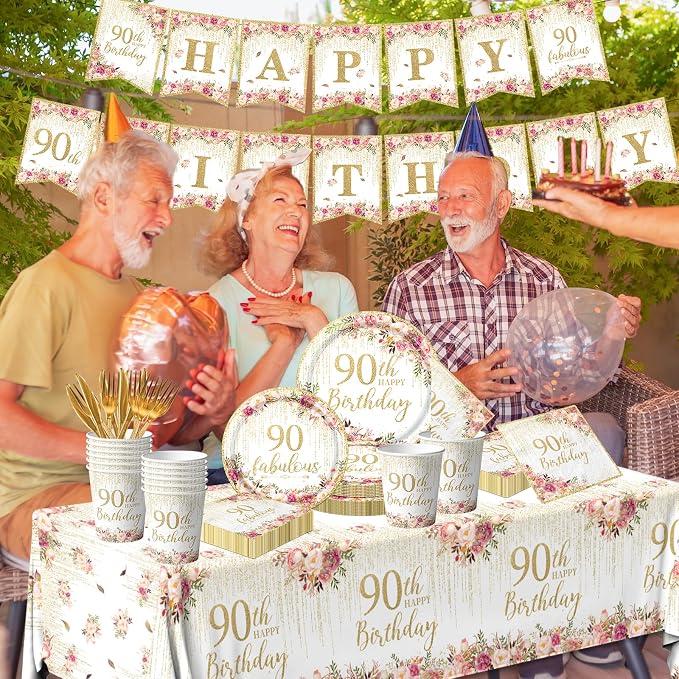 90th Birthday Party Tableware, Includes Plates, Tablecloth, Serves 20 - Image 6