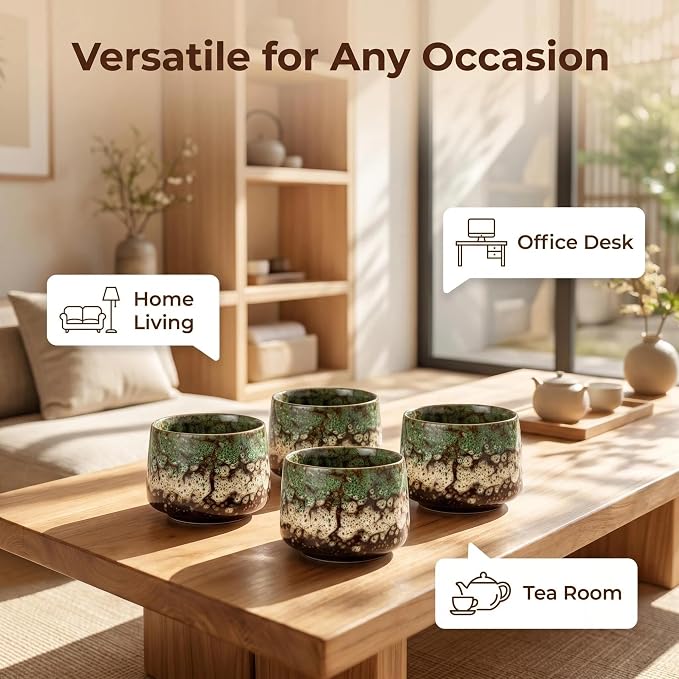 Japanese Tea Cups Set of 4pcs, 7oz/205ml Elegant Ceramic Matcha Cups - Image 5