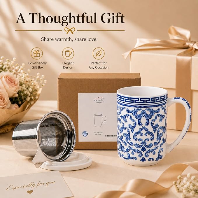 AmorArc Tea Cup With Infuser and Lid, 18oz Loose Leaf Tea Mug With Steeper | - Image 8