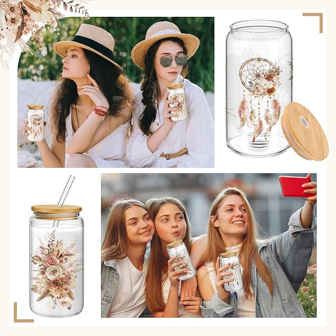Mumufy 4 Pack Wildflower Glass Cups Gift Aesthetic Cute Glass Cup Tumbler - Image 7