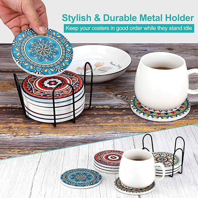 Coasters for Drinks, AODINI Set of 8 Absorbent Stone Coasters for Wooden Table - Image 8