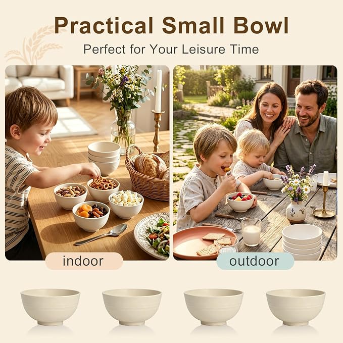 Snack Bowls Sets of 8, Unbreakable & Lightweight Wheat Straw Bowls 10oz - Image 7