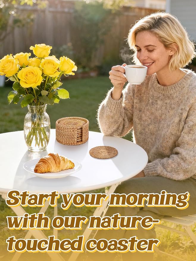 8Pcs Handmade Natural Rattan Coasters Set - Image 7