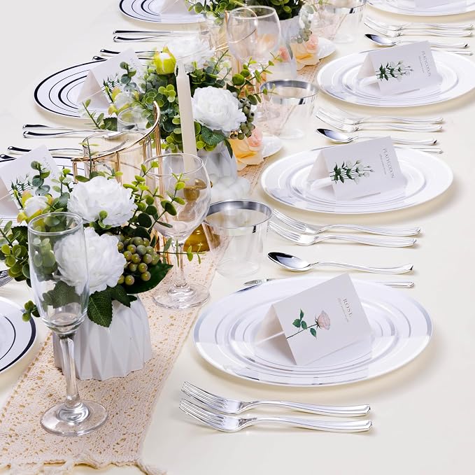 BESTSTAR 100PCS White Disposable Plastic Plates white plastic plates | - Image 7