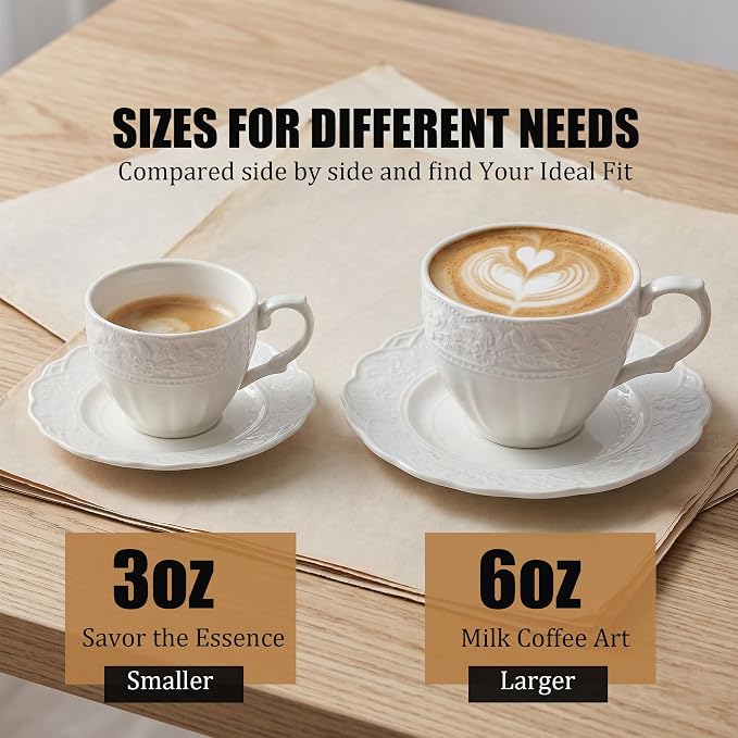 3 oz Espresso Cups Set of 6, Bone China Small Espresso Coffee Cups & Saucers Set - Image 8