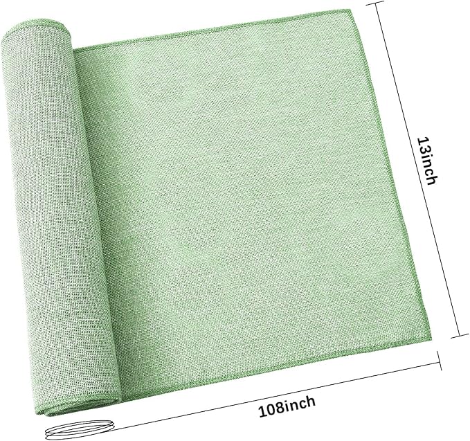 Light Green Burlap Table Runner 4 Packs Rustic Farmhouse Fabric 13x108 Inch | - Image 7