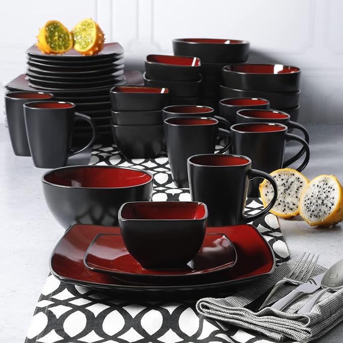Gibson Elite Soho Lounge Square Reactive Glaze Stoneware Dinnerware Set - Image 7