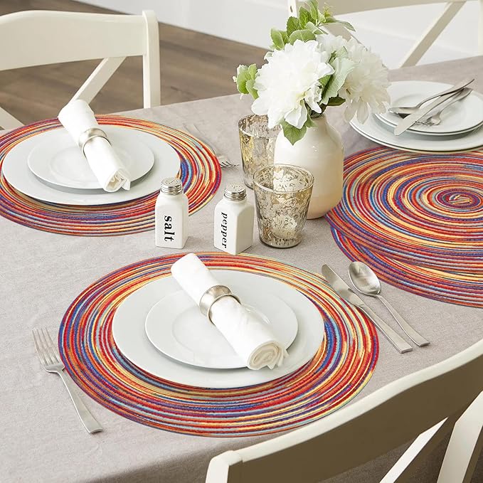 SHACOS Round Braided Placemats Set of 4 Variegated Colorful Placemats - Image 9