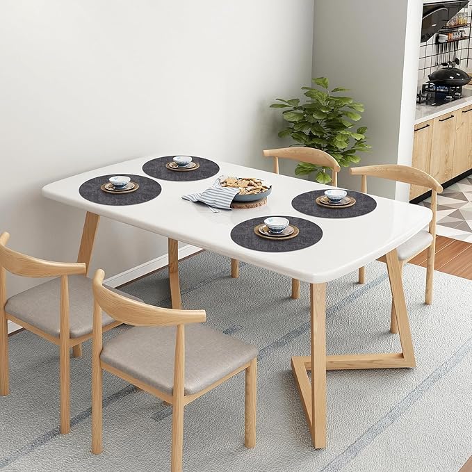 Homaxy Round Faux Leather Placemats and Coasters, Dark Grey | Washable - Image 9