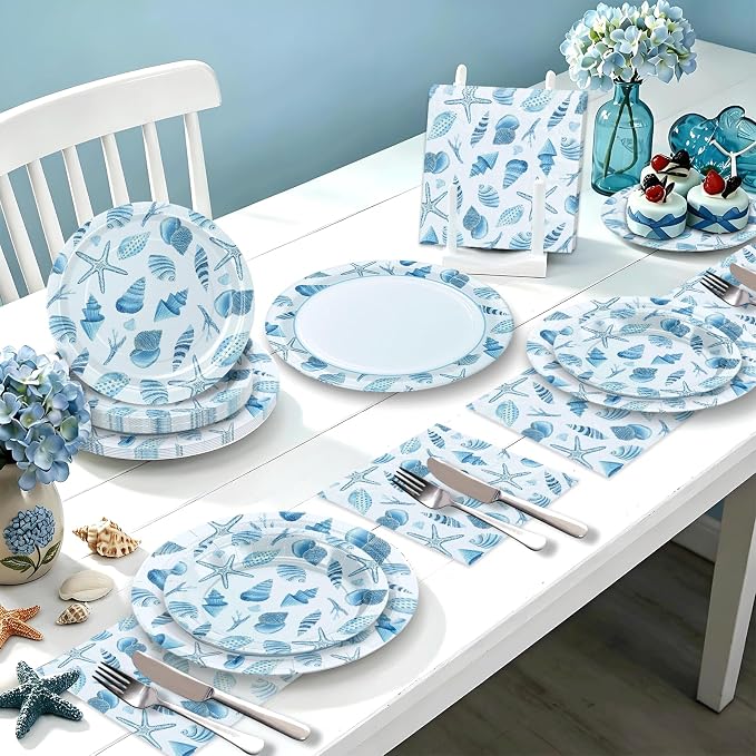 180Pcs Sea Party Supplies Paper Plates and Napkins Serve 60 | Disposable - Image 7