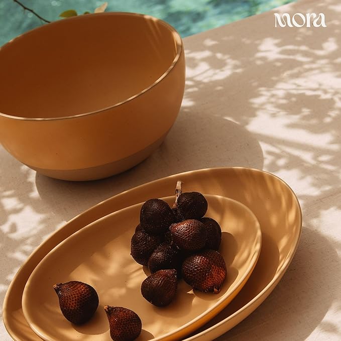 MORA Mega and Giant Bowls Set of 2, 5.5 and 3.5 Qt Ceramic Pottery Mixing Bowls - Microwave and Dishwasher Safe - Merrigold & Iris