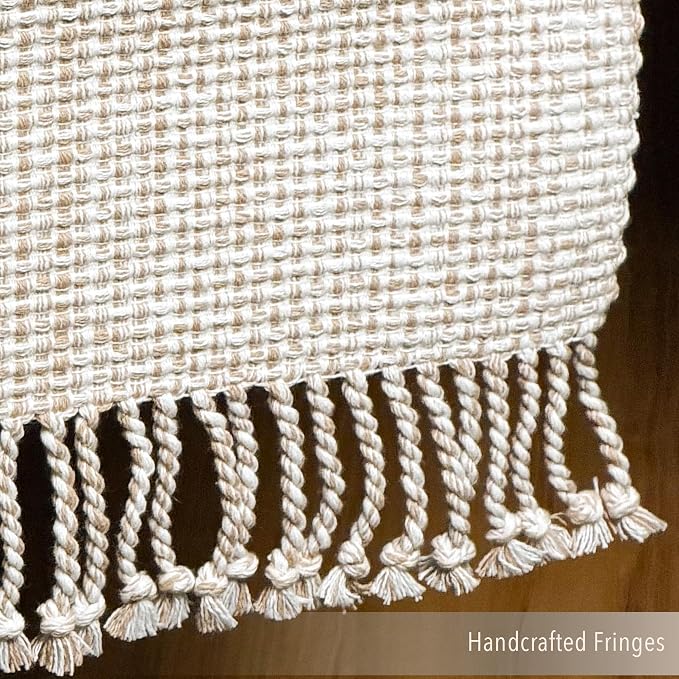 Cotton Table Runner, 13x72 Inch, Neutral Beige Ivory | Textured Woven Fabric - Image 4