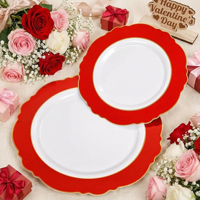 60pcs Red Plastic Plates Disposable - Image 7