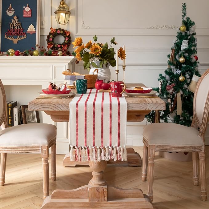 Caflife Christmas Table Runner 72 Inchs Long, Cotton and Linen Woven - Image 6