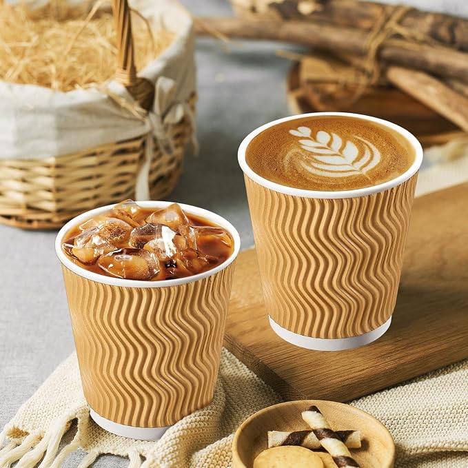 SIUQ 150 Pack 8 oz Disposable Coffee Cups, Insulated Corrugated Paper Cups | - Image 9