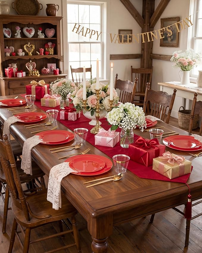 PULOTE 100PCS Red Plastic Plates Disposable Heavy Duty - Image 8