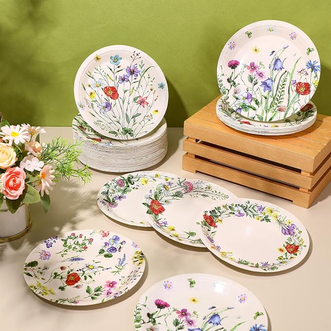 120 Pcs Vintage Wild Floral Paper Plates 7 Inch Floral Plates, Fall Summer - Image 6