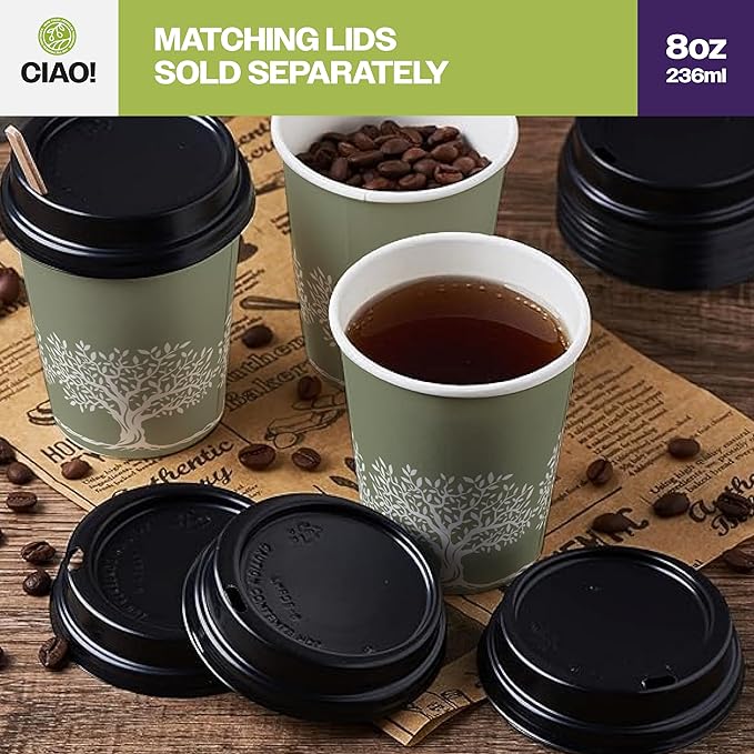 CIAO! 8oz Paper Hot Cup, Rooted Olive Print - Image 7