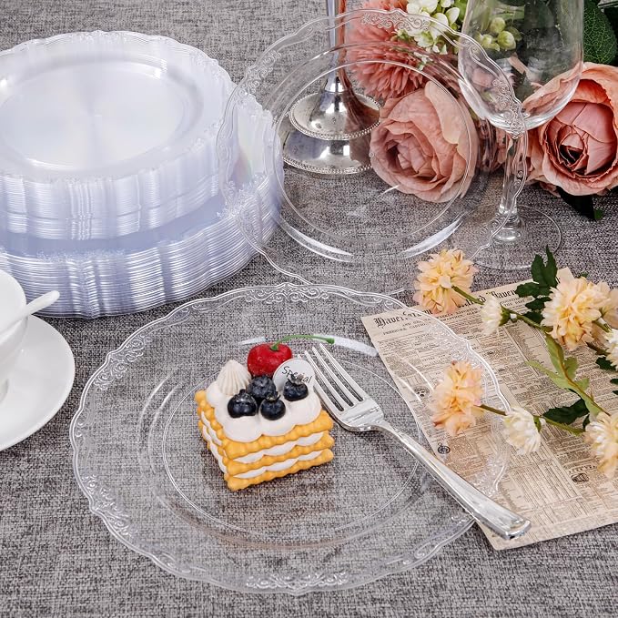 U-QE 60PCS Clear Plastic Plates - Image 9